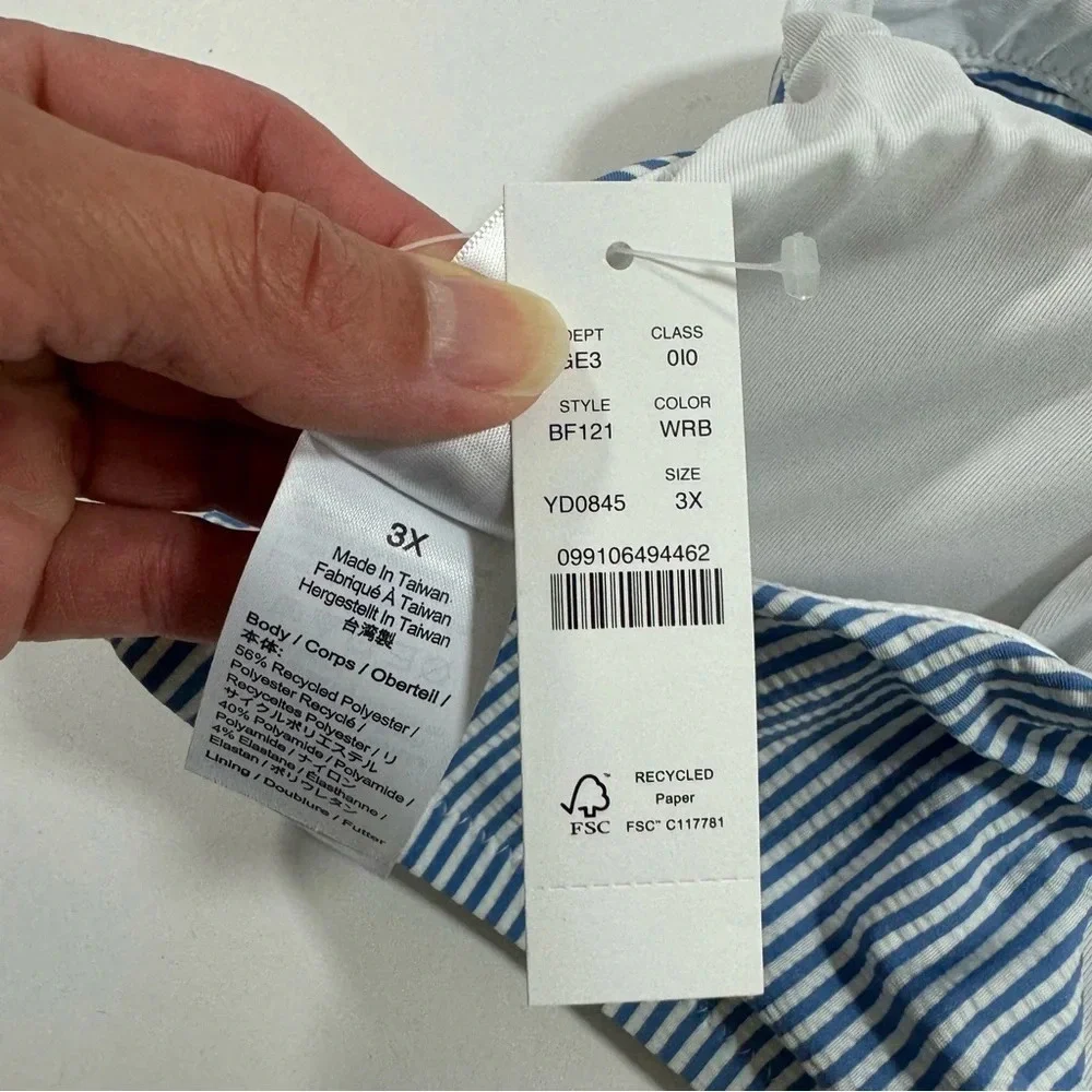 New J Crew Squareneck Bikini Top Seersucker Blue White